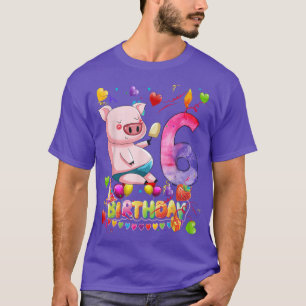 Camiseta Crianças Porco Festa de aniversário de 6 anos 6 Po