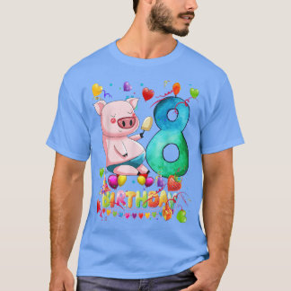 Camiseta Crianças Porco Festa de aniversário de 8 anos Meni