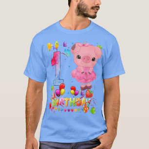 Camiseta Crianças Porcos De 1 Ano Menina De Aniversário De