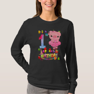 Camiseta Crianças Porcos De 1 Ano Menina De Aniversário De
