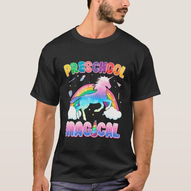 Camiseta Crianças Pré-Escolas Magnética Unicórnio Arco-Íris (Frente)