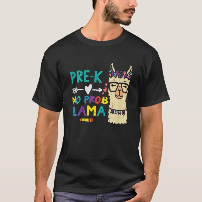 Camiseta Crianças Pré K Sem Prob Llama Prek Primeiro Dia da (Frente)