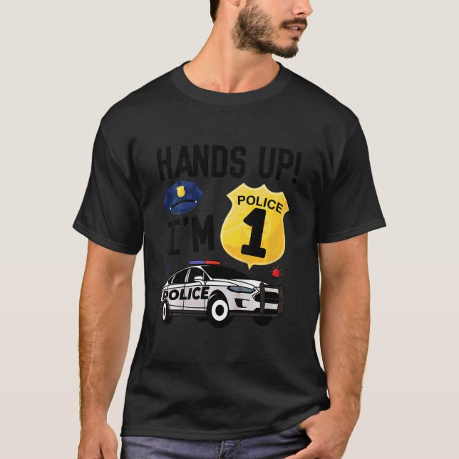 Camiseta Crianças primeiro aniversario Policial Garoto Um A (Frente)