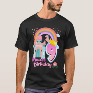 Camiseta Crianças Princesa 9º Aniversário Horse Rainbow Cas