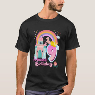 Camiseta Crianças Princesa 9º Aniversário Horse Rainbow Cas