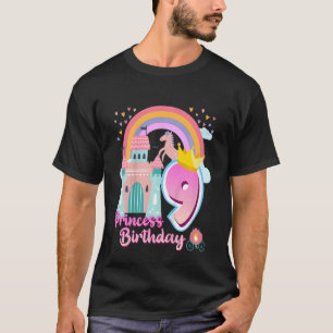 Camiseta Crianças Princesa 9º Aniversário Horse Rainbow Cas