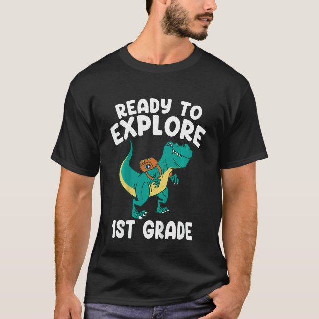 Camiseta Crianças Prontas Para Explorar Rex de Volta às Aul (Frente)
