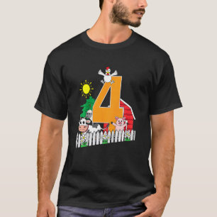 Camiseta Crianças Quarto 4º Aniversário Animal de Fazenda V