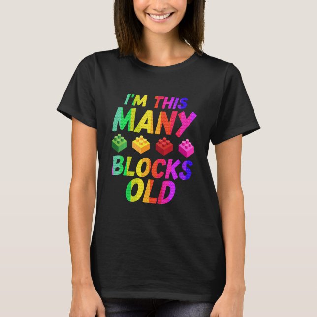 Camiseta Crianças Quarto Bloco de Aniversário Construtor de (Frente)