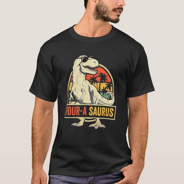 Camiseta Crianças Quatro A Saurus Aniversário Rex 4 Anos Di (Frente)