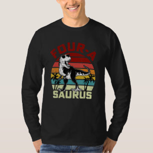 Camiseta Crianças Quatro Rex 4º Aniversário Meninos Terceir