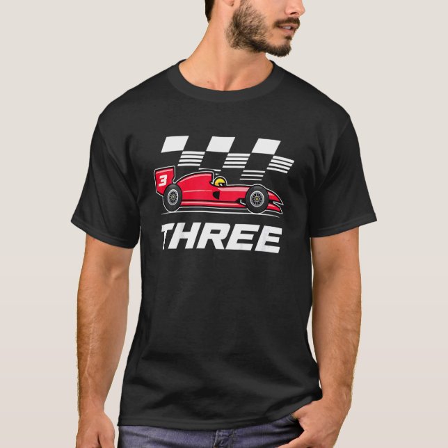 Camiseta Crianças Race Car aniversário de 3 anos 3 Anos Ra (Frente)