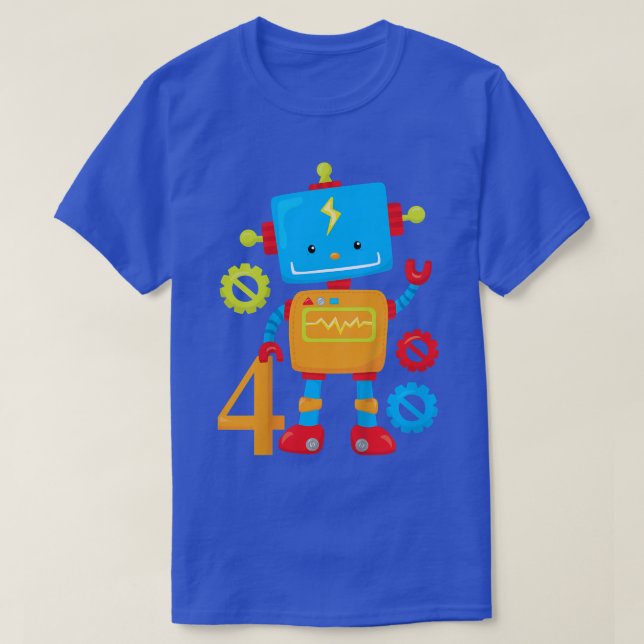Camiseta Crianças Rapazes 4º Aniversário Gift Robot (Frente do Design)