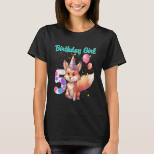 Camiseta Crianças Raposa 5 de Animais Aniversário Rapariga 