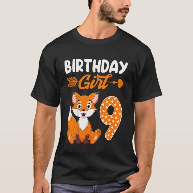Camiseta Crianças Raposa Animal 9º Aniversário Rapariga Rap (Frente)