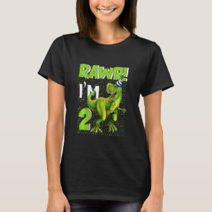 Camiseta Crianças Raw Sou 2 Crianças de Aniversário Dinossa