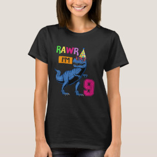 Camiseta Crianças Rawi sou 9 9º aniversário Dinossauros Din