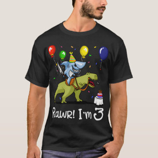 Camiseta Crianças Rawr Aniversário de 3 anos Tubarão Montan