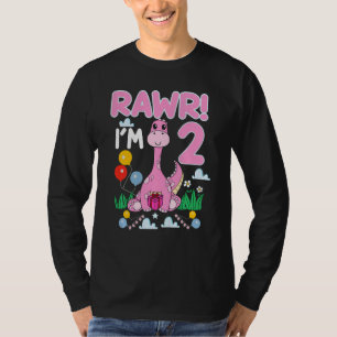 Camiseta Crianças Rawr Eu sou 2 segundo aniversário de Dino