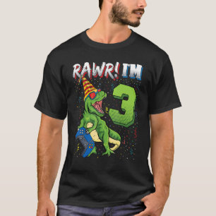 Camiseta Crianças Rawr Eu sou 3 aniversário de 3 anos Dinos