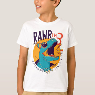 Camiseta Crianças Rawr Eu sou 3 aniversário de 3 anos T Rex