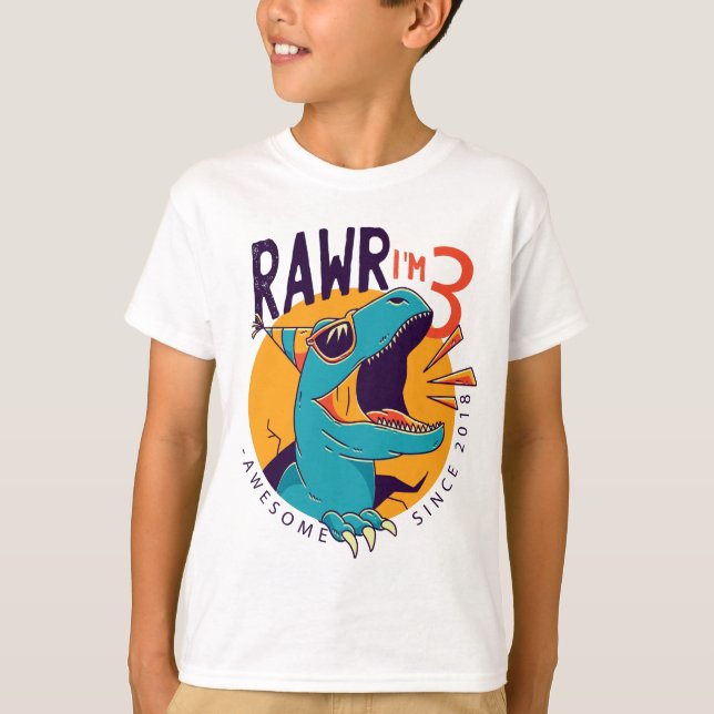 Camiseta Crianças Rawr Eu sou 3 aniversário de 3 anos T Rex (Frente)