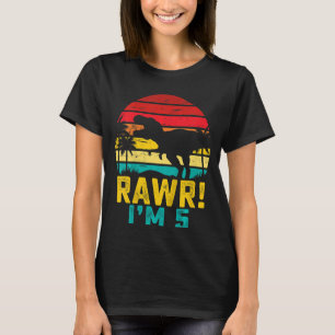 Camiseta Crianças Rawr Eu sou 5 5 Aniversário Dinossauro Re