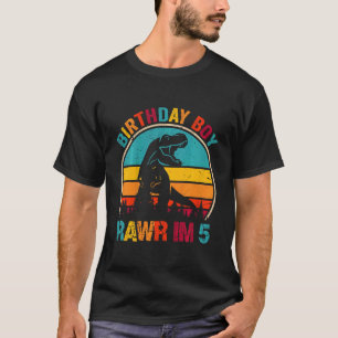 Camiseta Crianças Rawr Eu sou 5 5 Birthday Boy Dinosaur Rex