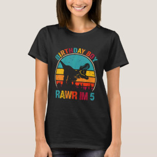 Camiseta Crianças Rawr Eu sou 5 Dinossauros 5 Birthday Boy 