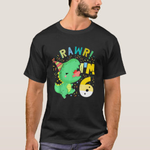 Camiseta Crianças Rawr Eu sou 6 Dinossauro B Festa Dino T R