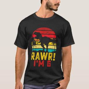 Camiseta Crianças Rawr Eu sou 6 Dinossauros 6 Aniversário R