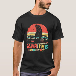 Camiseta Crianças Rawr Eu sou 6 Dinossauros 6 Birthday Boy 