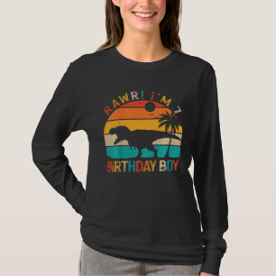 Camiseta Crianças Rawr Eu sou 7 7 Birthday Boy Dinosaur Rex