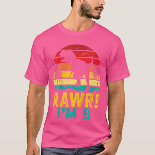 Camiseta Crianças Rawr Eu sou 9 Dinossauros Rex 9 anos Garo