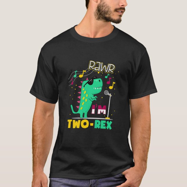 Camiseta Crianças Rawr Eu sou dois-rex 2º Aniversário dois  (Frente)