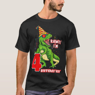 Camiseta Crianças Rawr Eu sou o 4º aniversário T Re Dinossa