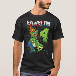 Camiseta Crianças Rawr Eu sou o 4. º aniversário Dinossauro