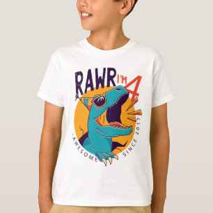 Camiseta Crianças Rawr Eu sou o 4. º Aniversário T Rex Dino