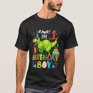 Camiseta Crianças Rawr Eu sou primeiro aniversario Garoto D