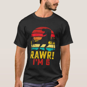 Camiseta Crianças Rawr Eu tenho 6 anos Dinossauro Rex 6 B