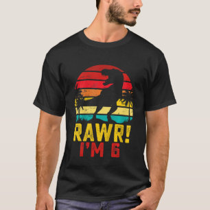 Camiseta Crianças Rawr Eu tenho 6 anos Dinossauro Rex 6 B