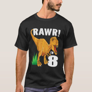 Camiseta Crianças Rawr Eu Tenho 8 Anos Dinosaur Rex 8º Aniv