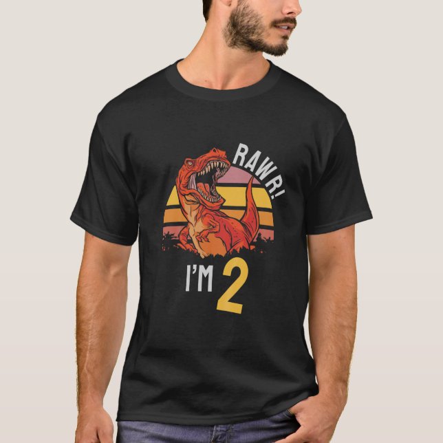 Camiseta Crianças Rawr Im 2 Dinossauro T Rex 2 Anos Anivers (Frente)