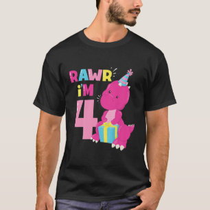 Camiseta Crianças Rawr Im 4 Dinossauras Festa De Aniversári