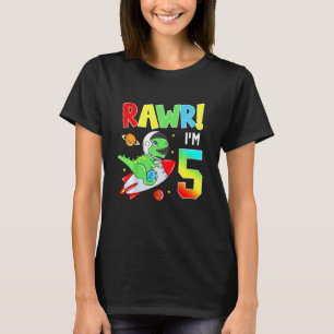 Camiseta Crianças Rawr Im 5 Astronautas Dinossauros T Rex