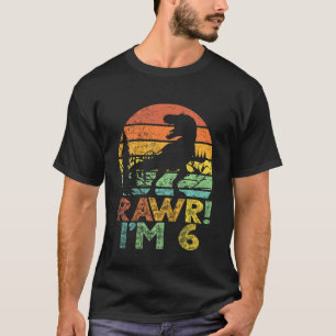 Camiseta Crianças Rawr Im 6 Dinossauros Rex 6 Anos 6 Bi