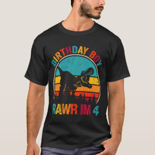 Camiseta Crianças Rawr Sou 4 Dinossauro 4º Aniversário Garo