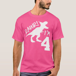 Camiseta Crianças Rawr Sou 4 Dinossauros Quarto Aniversário