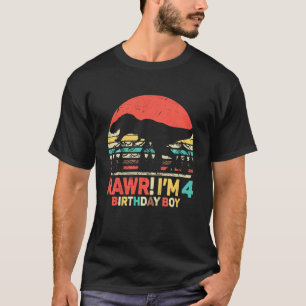 Camiseta Crianças Rawr Sou 4 Dinossauros Rex 4º Aniversário