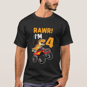Camiseta Crianças Rawr Sou 4 Dinossauros T Rex Aniversário